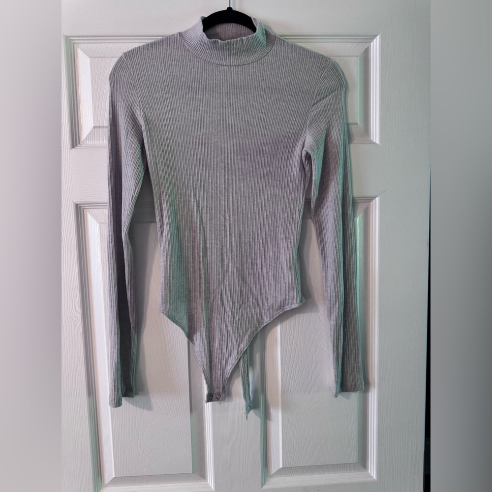 Gray Ribbed Women's bodysuit